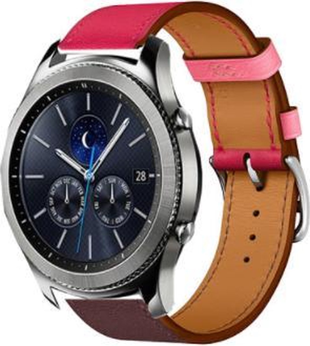 Leren bandje – geschikt voor Samsung Gear S3 (46mm) – knalroze/roodbruin