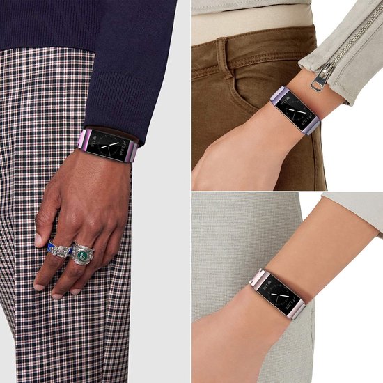 Geschikt voor Fitbit Charge 4 stalen band - paars
