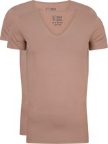 RJ Bodywear Everyday - Tilburg - 2-pack - stretch T-shirt diepe V-hals - Beige (raw edge) -  Maat L