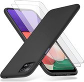Silicone hoesje zwart met 2 Pack Tempered glas Screen Protector Geschikt voor:  Samsung Galaxy A22 5G