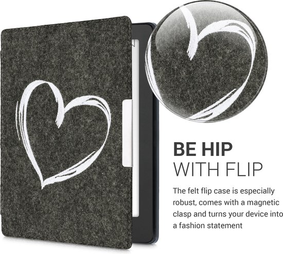 kwmobile hoes geschikt voor Kobo Aura H2O Edition 2 - E-reader beschermhoes in wit / donkergrijs - Brushed Hart design van Merkloos — afbeelding 3