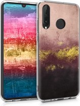 kwmobile telefoonhoesje voor Huawei P30 Lite - Hoesje voor smartphone in goud / oudroze / zwart - Metaal Graniet design