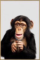 JUNIQE - Poster met kunststof lijst Chimpanzee -40x60 /Grijs & Oranje
