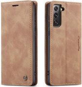 CaseMe - Samsung Galaxy S21 FE Hoesje - Wallet Book Case - Magneetsluiting - Licht Bruin