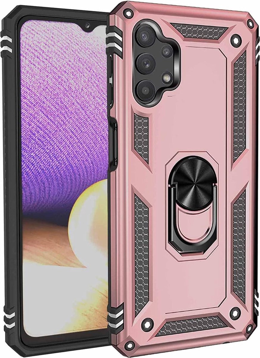 Anti-Shock Hybrid Ring Armor Hoesje Geschikt voor: Samsung Galaxy A32 5G - rose goud