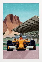 JUNIQE - Poster met houten lijst Formule 1 -13x18 /Blauw & Bruin