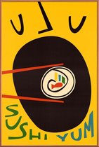JUNIQE - Poster met kunststof lijst Yum Sushi -30x45 /Geel & Zwart