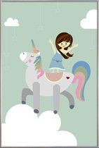 JUNIQE - Poster met kunststof lijst Unicorn -40x60 /Groen & Wit