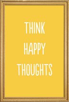 JUNIQE - Poster met houten lijst Happy Thoughts -20x30 /Geel