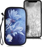 kwmobile hoesje voor smartphones L - 6,5" - hoes van Neopreen - Magnolia design - wit / grijs / blauw - binnenmaat 16,5 x 8,9 cm