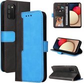 Voor Samsung Galaxy A02s EU Versie Zakelijke Stiksels-Kleur Horizontale Flip PU Lederen Case met Houder & Kaartsleuven & Fotolijst (Blauw)