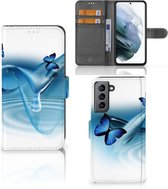 GSM Hoesje Geschikt voor Samsung Galaxy S21 FE Telefoonhoesje Portemonnee Vlinders