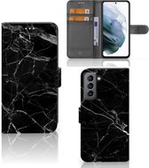 Telefoonhoesje Geschikt voor Samsung Galaxy S21 FE Wallet Book Case Vaderdag Cadeau Marmer Zwart
