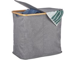 dubbele wasmand - bamboe - stof - 2 vakken - 74 l - draagbaar - badkamer