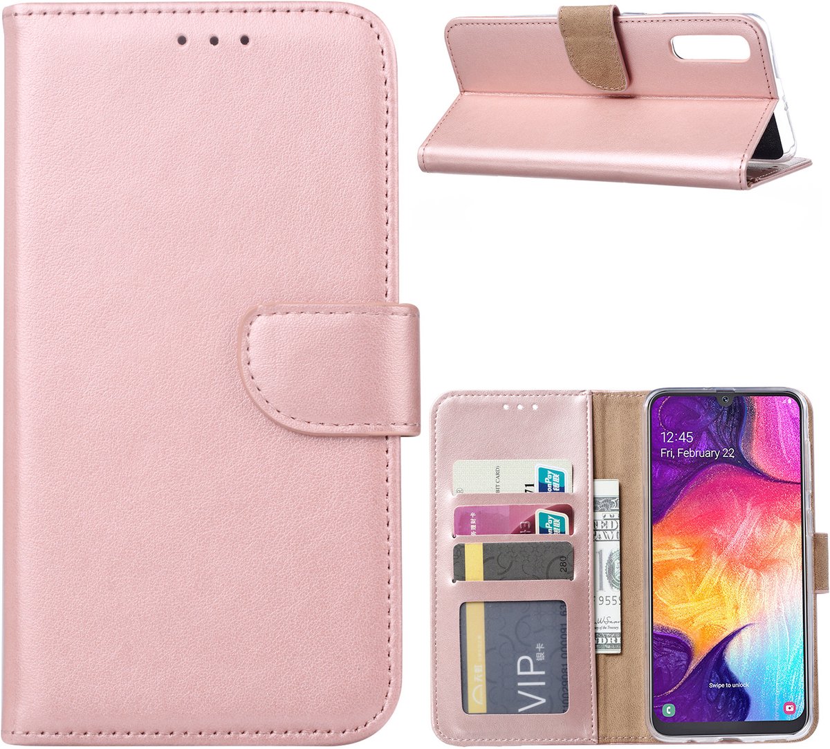 Telefoon Hoesje met pasjeshouder voor Samsung Galaxy A50 - Rose goud - van Bixb