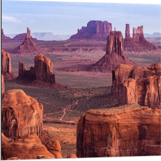 Dibond - Rotsen Landschap Arizona - 80x80cm Foto op Aluminium (Met Ophangsysteem)