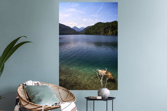 Sticker Muursticker Neuschwanstein - Lac près de Hohenschwangau près de Bavière en Allemagne - 60x90 cm - film autocollant - sticker mural repositionnable
