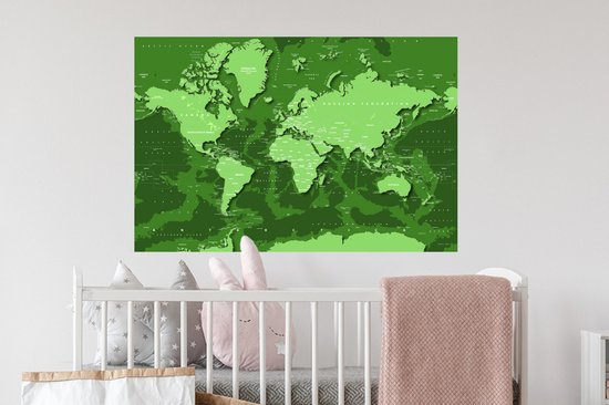 Stickers Stickers muraux - Carte du Wereldkaart - Tough - Vert - 90x60 cm - Feuille adhésive