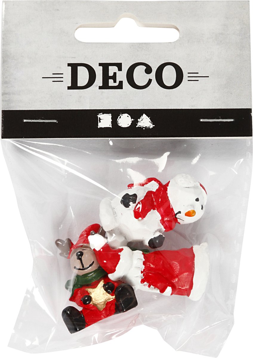 Miniatuur figuren, kerstman, rendier en sneeuwpop, H: 35 mm, L: 10 mm, 3 stuk