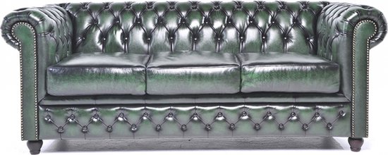 Chesterfield Bank Original Leer | 3-zits | Antiek Groen | 12 jaar garantie