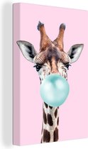 Peintures sur Toile Girafe - Chewing Gum - Rose - Blauw - 20x30 cm - Décoration murale