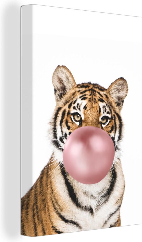 Toile peinture enfants - Tigre - Animaux - Bubble gum - Garçon - Fille - Enfant - Décoration murale filles - Décoration murale garçons - 40x60 cm