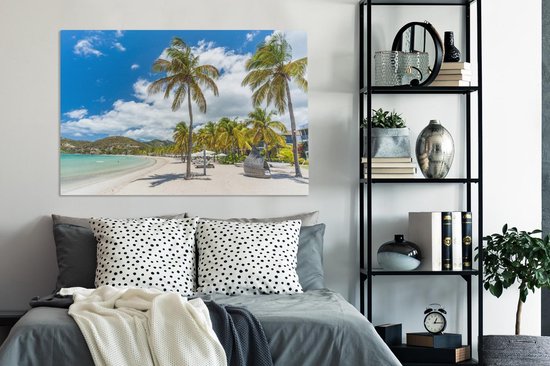 Peintures sur Toile Plage - Chaise Longue - Palmiers - 120x80 cm - Décoration murale