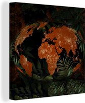 Canvas Wereldkaart - 50x50 - Wanddecoratie Wereldkaart - Planten - Rood