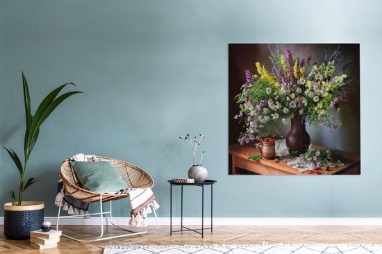 Toile Peinture Fleurs - Tableau - Nature Morte - 160x120 cm - Décoration murale XXL
