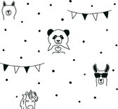 DIEREN MET STIPJES EN SLINGERS BEHANG | Kinderkamer - zwart wit - A.S. Création Little Love