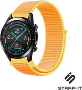 Nylon Smartwatch bandje - Geschikt voor  Huawei Watch GT nylon band - lichtgeel - 42mm - Strap-it Horlogeband / Polsband / Armband