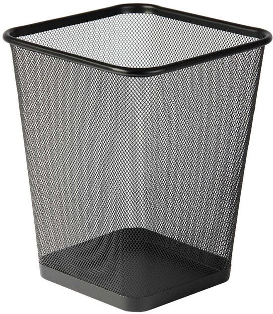 D.RECT Prullenbak van draadvlechtwerk, afvalemmer, draademmer, kantoorafvalemmer, papieremmer, kantooremmer, mesh, vierkant, 18 liter, zwart