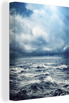 Canvas Schilderij Een onrustig water met zeegolven op een stormachtige dag - 30x40 cm - Wanddecoratie