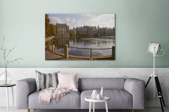 Étang devant le Binnenhof à La Haye 120x80 cm - Tirage photo sur toile (Décoration murale salon / chambre)