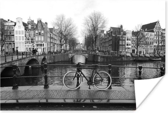 Poster Grachten in Amsterdam - Zwart - Wit - 30x20 cm