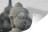 Muurdecoratie Boeddha hoofdbeeld steen - 180x120 cm - Tuinposter - Tuindoek - Buitenposter