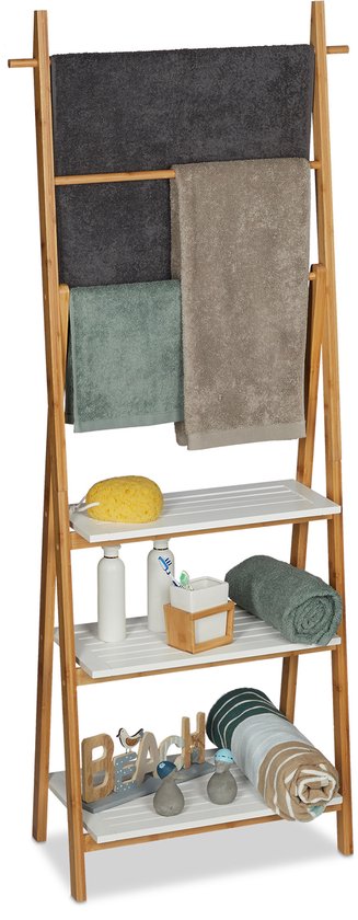 handdoekenrek - met planken - 150 x 50 x 30 cm - vrijstaand - bamboe - badkamer