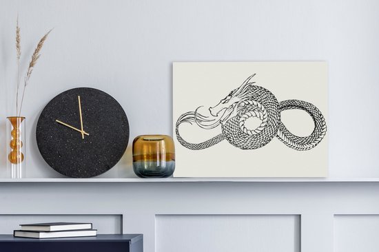 Tableau sur toile Illustration tatouage de dragon - 40x30 cm - Décoration murale