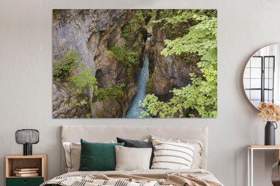 Tableaux sur toile - Eau Blauw entre les rochers calcaires de Peintures recouverts de mousse en Albanie - 150x100 cm - Décoration murale