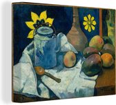 Canvas Schilderij Stilleven met een theepot en fruit - schilderij van Paul Gauguin - 120x90 cm - Wanddecoratie