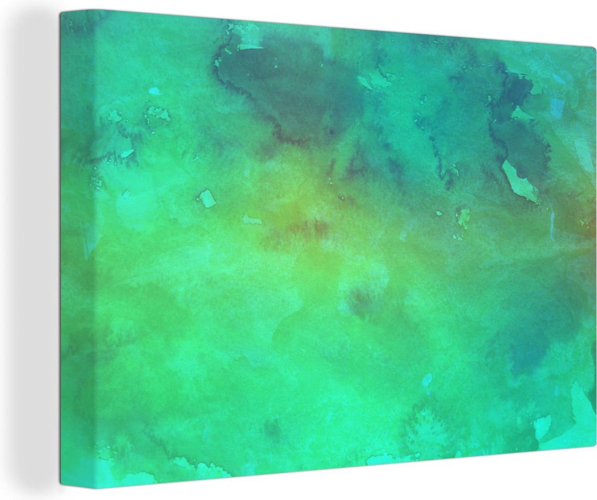 Canvas Schilderij Waterverf - Groen - Donkergroen - Abstract - 90x60 cm - Wanddecoratie