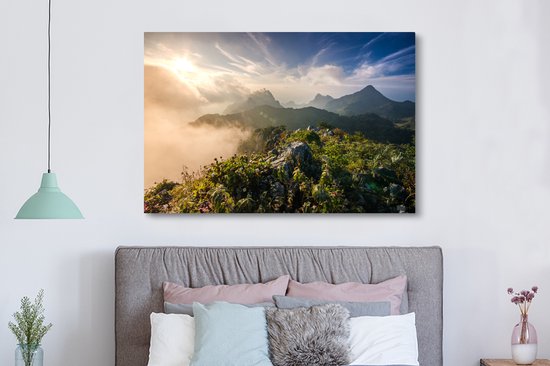 Toile Berg dans la Brume 2cm 180x120 cm - Tirage photo sur Toile (Décoration murale salon / chambre) XXL / Groot format!