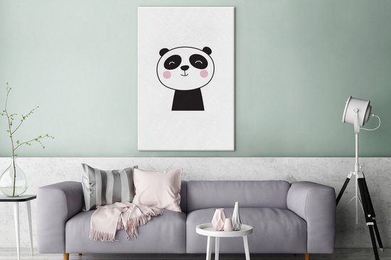 Canvas schilderij 90x140 cm - Wanddecoratie Panda - Illustratie - Kinderkamer - Kinderen - Muurdecoratie woonkamer - Slaapkamer decoratie - Kamer accessoires - Schilderijen