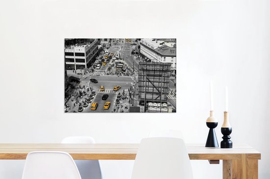 Canvas Schilderij Zwart witte luchtfoto van het Amerikaanse Manhattan - Wanddecoratie