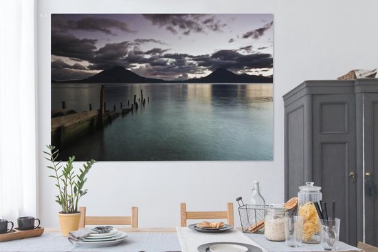Coucher de soleil sur le lac Atitlán à Panajachel près du Guatemala Toile 180x120 cm - Tirage photo sur Toile (Décoration murale salon / chambre) XXL / Groot format!