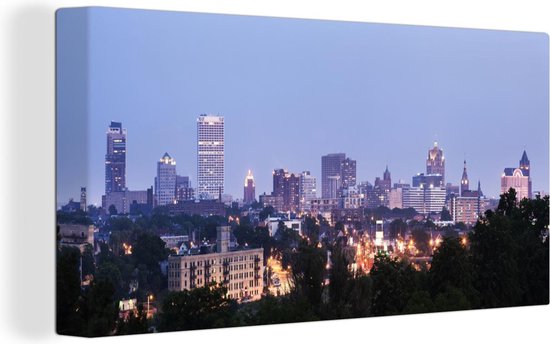 Canvas Schilderij Panorama van de Amerikaanse stad Milwaukee - 80x40 cm - Wanddecoratie