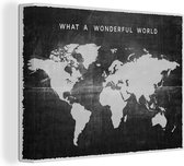 Canvas Wereldkaart - 160x120 - Wanddecoratie Wereldkaart - Vintage - Zwart