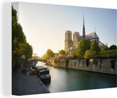 Canvas Schilderij De Notre-Dame in Parijs met een zonsondergang - 60x40 cm - Wanddecoratie