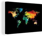 Canvas Wereldkaart - 60x40 - Wanddecoratie Wereldkaart - Waterverf - Kleuren