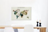 Canvas Wereldkaart - 90x60 - Wanddecoratie Wereldkaart - Verf - Vintage